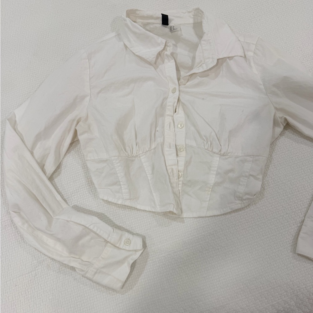 White Cropped Button-Up Shirt